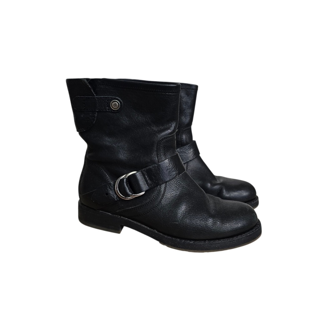 Olukai Nahuku Short Black Leather Engineer Moto Boots Womens 6.5